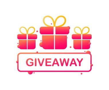 Bağış simgesi. Düz, kırmızı, hediye kutuları, hediye tabelası. Vektör illüstrasyonu