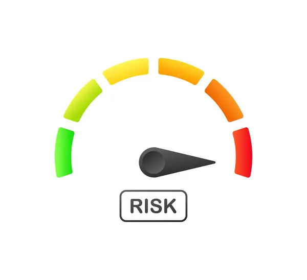 Risico Snelheidsmeter Vlak Kleur Snelheidsmeter Met Pijl Risico Pictogram Risico — Stockvector