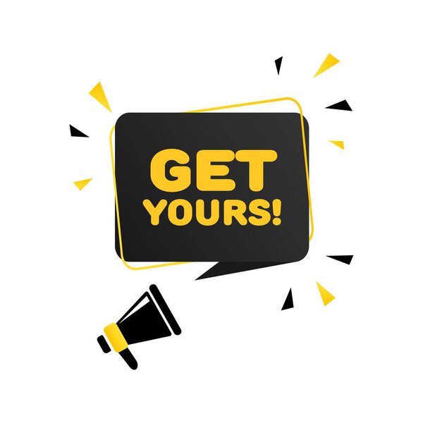 Возьми свою иконку. Плоский, цветной, мегафонный текст, возьми свою иконку. Значок вектора