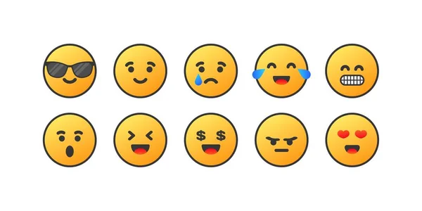 Εικονίδια Αυτοκόλλητου Αντίδρασης Επίπεδη Κίτρινη Μέσα Κοινωνικής Δικτύωσης Αυτοκόλλητα Emoticons — Διανυσματικό Αρχείο