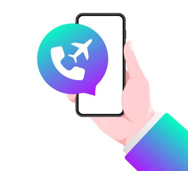 Uçaklı telefon ikonu. Daire, renk, telefon ekranı, uçuş çağrısı, uçakla telefon. Vektör simgesi