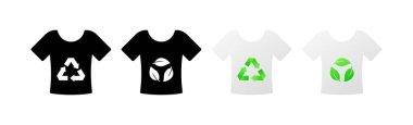 Bir tişörtte biyo-simgeler. Farklı stiller, yeşil, biyolojik geri dönüşüm tişörtü simgeleri, yeşil dünya. Vektör simgeleri