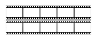 Film maketi. Retro film kasetinin siyah bölümleri, film kasetleri. Vektör simgeleri