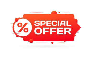 Özel teklif işareti. Düz, kırmızı, yüzde ikon, özel teklif işareti. Vektör simgesi