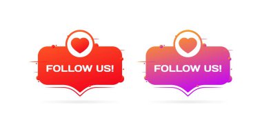 Follow us signs. Flat, color, heart icons, follow us signs. Vector icons clipart