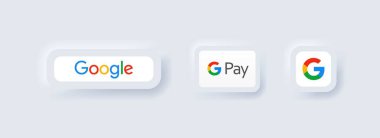 Google logo simgeleri. Editoryal Google, Pay, G logoları. Bir grup izole Google logosu. Vektör simgeleri