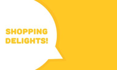 Alışveriş baloncukları. Düz, sarı, mesaj balonu, alışveriş ikonu. Vektör simgesi