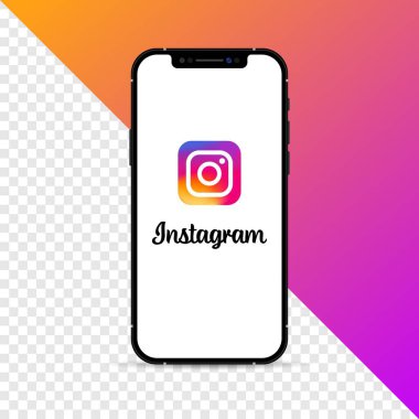 Instagram sosyal medya logosu. iPhone ekran modeli. Instagram sosyal medya ikonu. Editoryal iPhone ekran şablonu. Sosyal medya Instagram logosu. İzole edilmiş iPhone ekran düzeni. Vektör illüstrasyonu