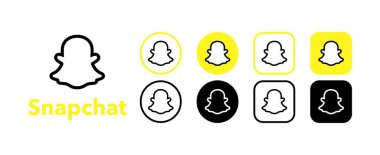 Snapchat sosyal medya logo simgeleri. Editoryal sosyal medya Snapchat logoları koleksiyonu. İzole edilmiş sosyal ağ Snapchat logo simgeleri. Vektör simgeleri