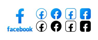 Facebook sosyal medya logo simgeleri. İzole edilmiş sosyal ağ Facebook logo simgeleri seti. Editoryal sosyal medya Facebook logoları koleksiyonu. Vektör simgeleri