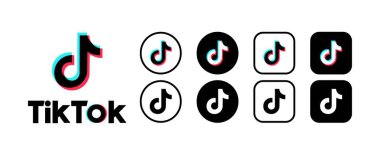 Tik Tok sosyal medya logosu simgeleri. Editoryal sosyal medya Tik Tok logo koleksiyonu. İzole edilmiş sosyal ağ Tik Tok logo simgeleri. Vektör simgeleri