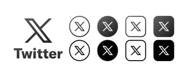 Twitter X sosyal medya logo simgeleri. Editoryal sosyal medya Twitter X logoları koleksiyonu. Sosyal ağ X 'in izole edilmiş yeni logo simgeleri. Vektör simgeleri