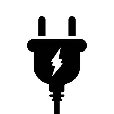 Şimşek tıkacı simgesi. Siluet, siyah, içerideki şimşek, enerji tasarımı. Vektör simgesi