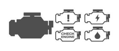 Motor göstergeleri simgeleri. Silüet, gri, motor simgelerini, motor göstergelerini kontrol et. Vektör simgeleri