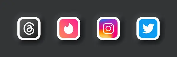 Sosyal medya logosu simgeleri. İplik, Tinder, Instagram, Twitter X. Sosyal medya simgeleri ayarlandı. Mezuniyet geçmişi. Editoryal izole sosyal ağ logoları. Vektör simgeleri