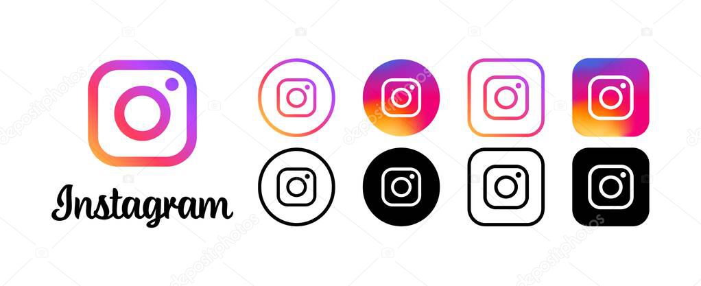 Instagram social media logo icons. Isolated set of social network Instagram logo icons. Editorial social media Instagram logos collection. Vector icons