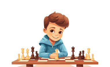 Satranç oynayan çocuk vektörü izole edildi