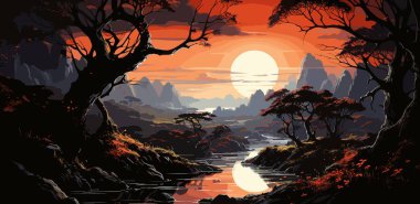 bir gizemli ağaçları ile fantezi manzara resim