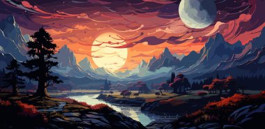 Uzay vektörü düz parlak renklere sahip manzara