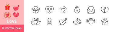 Aşk ikonu seti. Doğrusal stil. Vektör simgeleri