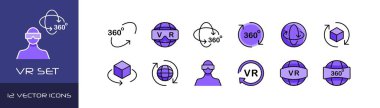 VR simgesi seti. Sanal gerçeklik simgeleri. Düz stil. Vektör simgeleri