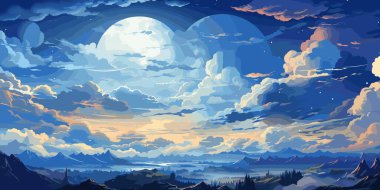 Vektör mavi gökyüzü bulutlar. Anime temiz tarzı. Arka plan tasarım