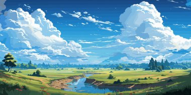 Vektör mavi gökyüzü bulutlar. Anime temiz tarzı. Arka plan tasarım