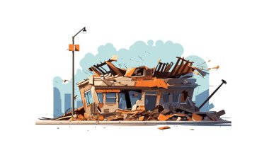 Yıkılmış bina. Vektör illüstrasyonu