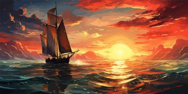 Gün batımı orman vektörü yassı minimalistik izole çizim