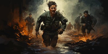 Koşan savaşçı. Vektör illüstrasyonu