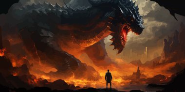 Günbatımı gökyüzüne karşı uçan dev bir balinanın fantezi manzarası, dijital sanat tarzı, çizim