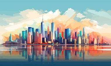 New York şehrinin ufuk çizgisi, arkaplan manzarası rengarenk minimum vektör -
