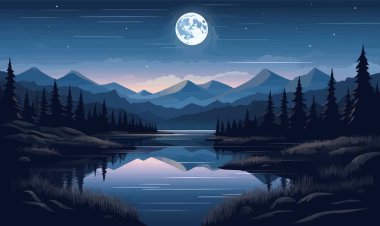 mistik göl vektörü yassı minimalistik izole çizim