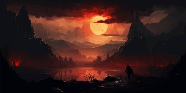 Yüzen kayalarla çevrili bir tepede duran bir uzay adamı, dijital sanat tarzı, çizimler