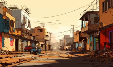 Afrika sokak vektörü geniş illüstrasyon