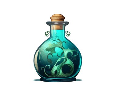 İzole edilmiş arkaplan illüstrasyonunda cam şişedeki iksir izole edilmiş vektör biçimi --ar 5: 3 --v