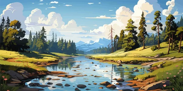 Orman taşıyıcısı arasında nehir olan vektör manzarası