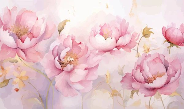 Akvarel Růžová Zlatá Květina Abstraktní Nástěnné Malby Pivoňky Tulipány Růže Royalty Free Stock Ilustrace