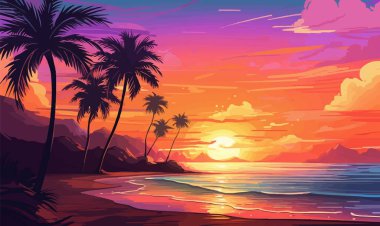 Atmosferik Gradyan ile Serene Beach Sunset izole vektör tarzı illüstrasyon --ar 5: 3 --v
