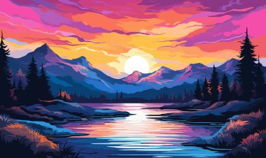 Psychedelic Gökyüzü Altında Meditasyon izole edilmiş vektör biçimi çizimi