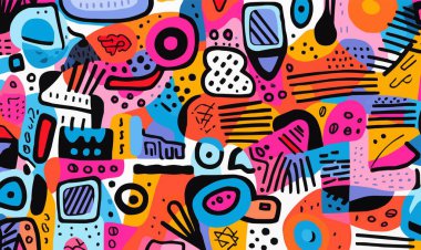 renkli geometrik soyut karalama sanat kolajı vektörü dikişsiz desen