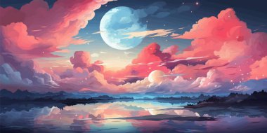 Psychedelic Gökyüzü Altında Meditasyon izole edilmiş vektör biçimi çizimi