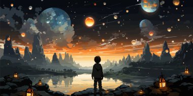 Biyolüminesans bitkileri olan mistik orman izole edilmiş bir illüstrasyon vektörü.