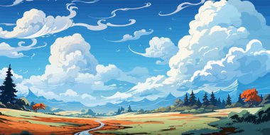 Kümülonimbus bulutları parlak mavi gökyüzü vektörü düz parlak renkler