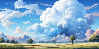 Kümülonimbus bulutları parlak mavi gökyüzü vektörü düz parlak renkler