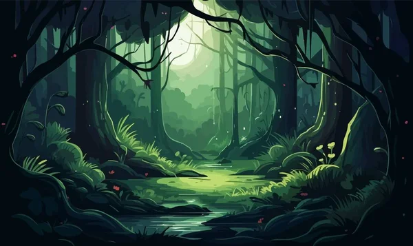 Çimenli orman manzarası, doğa ekolojik vektör çiziminden esinlenmiştir.