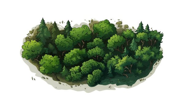 Верхний вид воздушной съемки лесного изолированного векторного стиля на изолированной фоновой иллюстрации