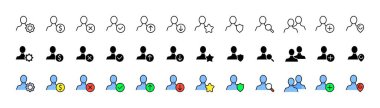 Profil göstergeleri simge koleksiyonu. Doğrusal, siluet ve düz stil. Vektör simgeleri