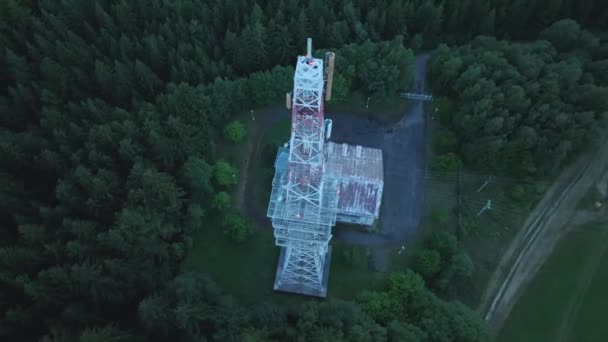 Tall Radio Receiver Standing Middle Woods Aerial View Drone Moravsk — Stock Video