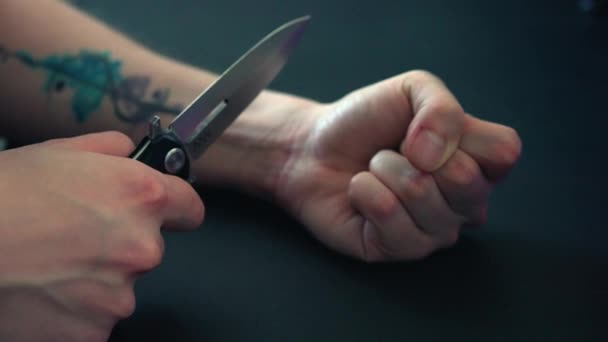 Selbstverletzung Ist Eine Pandemie Von Teenagern Die Messer Benutzen Probleme — Stockvideo